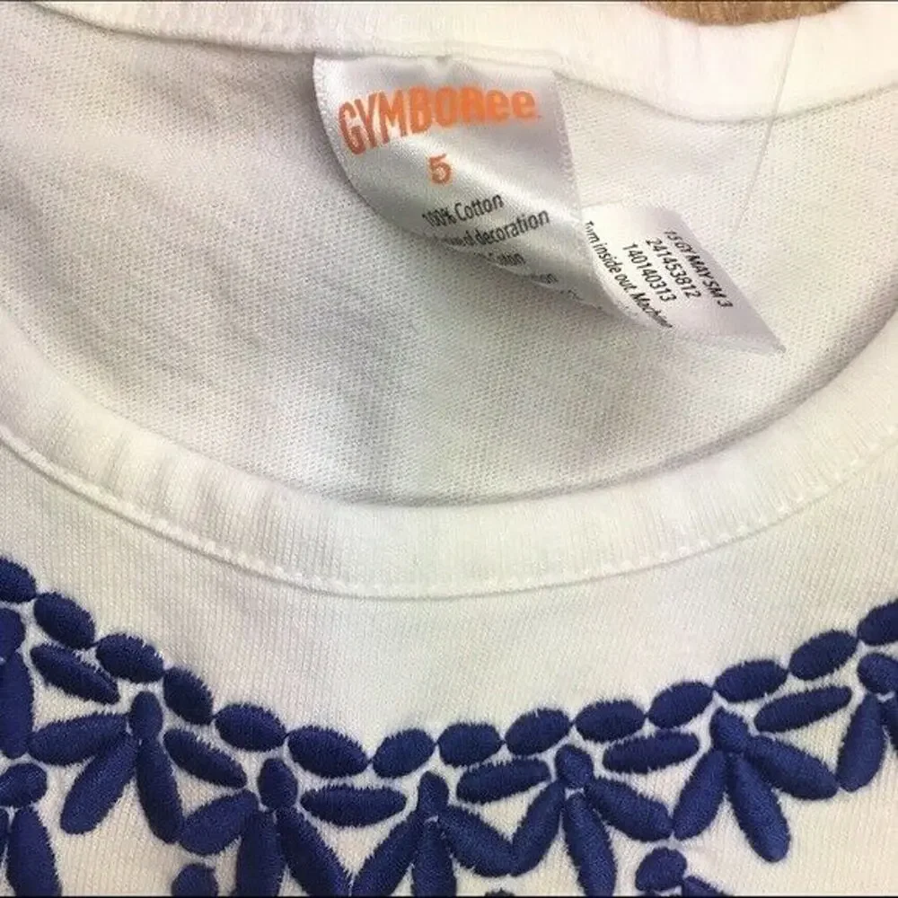 Gymboree Girls Top Size 5 Floral‎ Embroidered Blue White Desert Dreams NEW